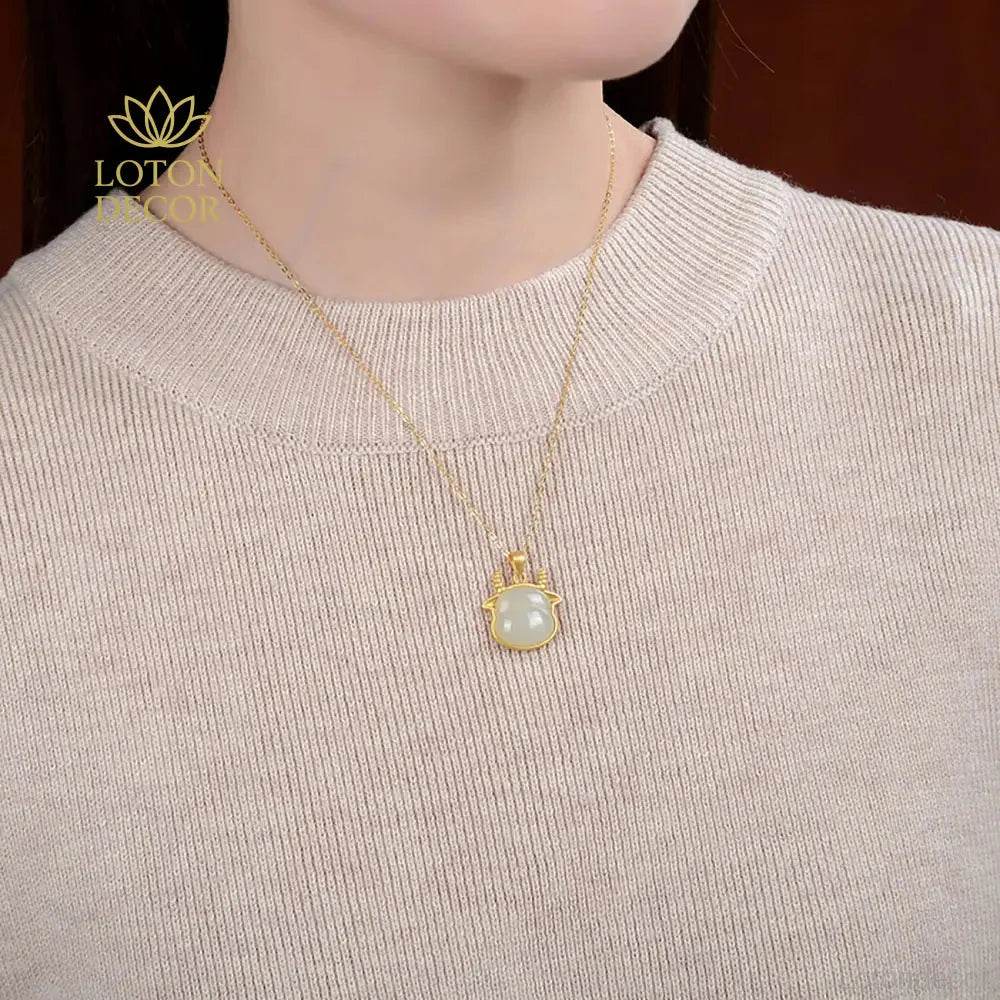 Jade Ox Pendant Necklace – Silver Wealth Protection Charm - Loton Decor