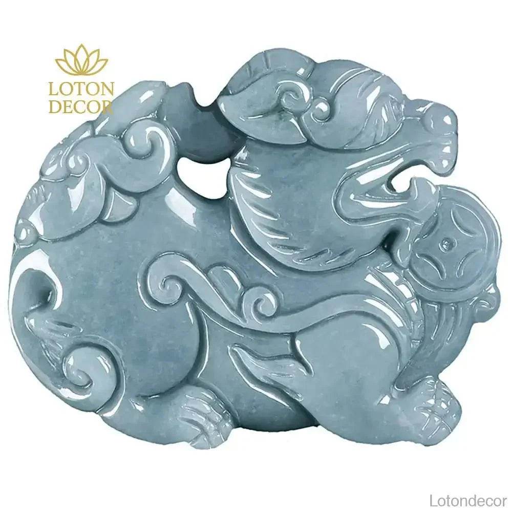 Jade Pi Xiu Necklace Blue Water Fei Cui Jadeit Feng Shui Wealthy Crystal Pi Yao Necklace - Loton Decor