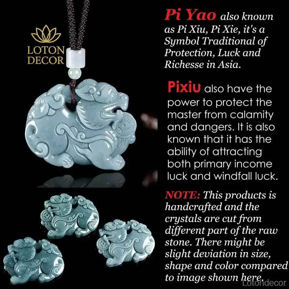 Jade Pi Xiu Necklace Blue Water Fei Cui Jadeit Feng Shui Wealthy Crystal Pi Yao Necklace - Loton Decor