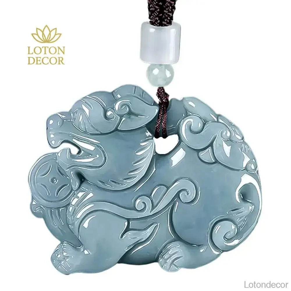 Jade Pi Xiu Necklace Blue Water Fei Cui Jadeit Feng Shui Wealthy Crystal Pi Yao Necklace - Loton Decor