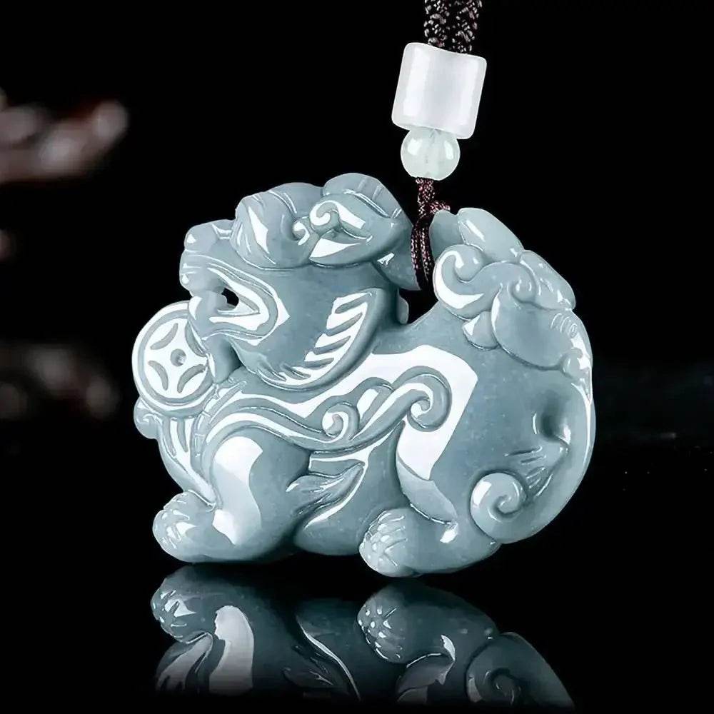 Jade Pi Xiu Necklace Blue Water Fei Cui Jadeit Feng Shui Wealthy Crystal Pi Yao Necklace - Loton Decor