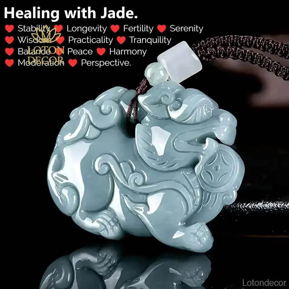 Jade Pi Xiu Necklace Blue Water Fei Cui Jadeit Feng Shui Wealthy Crystal Pi Yao Necklace - Loton Decor