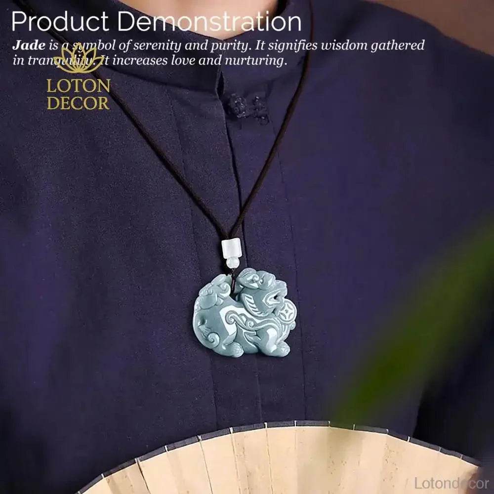 Jade Pi Xiu Necklace Blue Water Fei Cui Jadeit Feng Shui Wealthy Crystal Pi Yao Necklace - Loton Decor