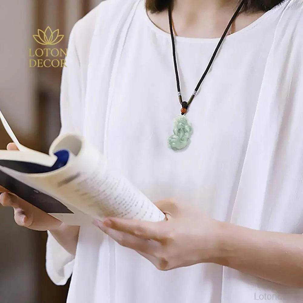Jade Pixiu Coin Pendant – Wealth Ice Jade Necklace - Loton Decor