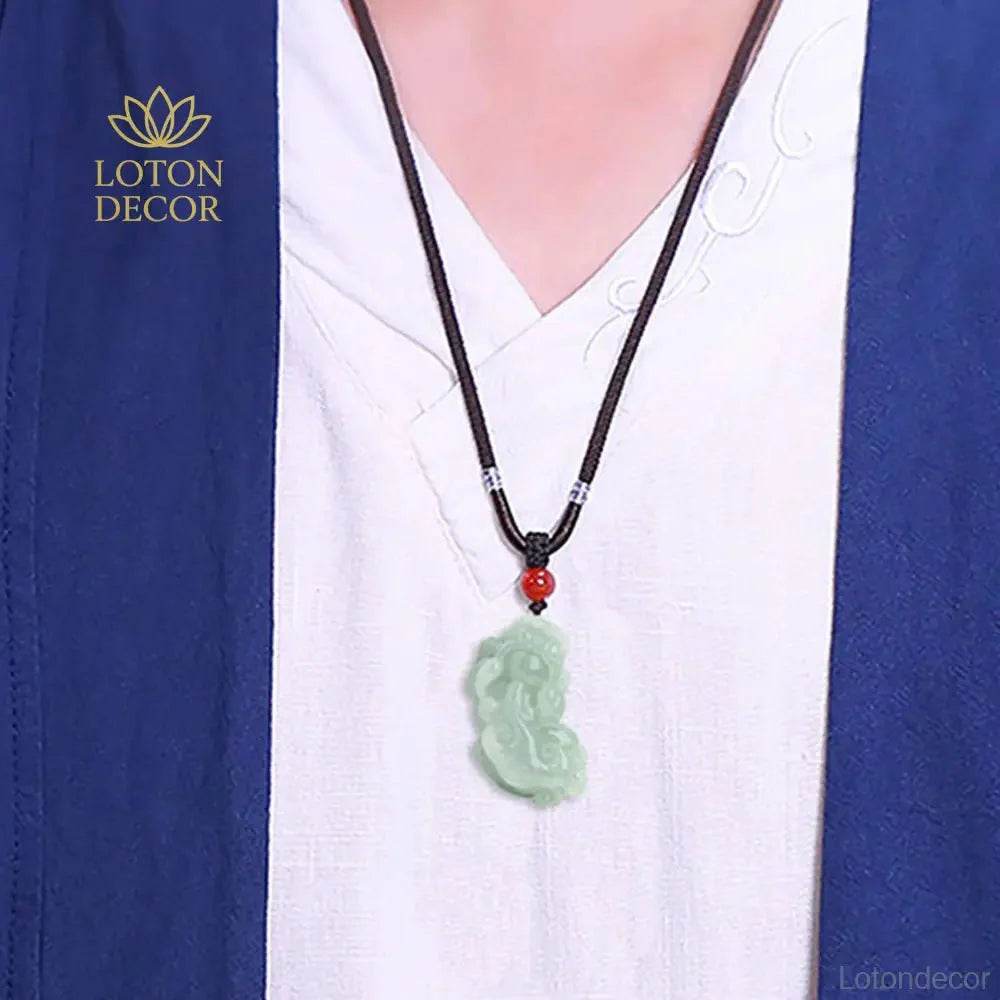 Jade Pixiu Coin Pendant – Wealth Ice Jade Necklace - Loton Decor