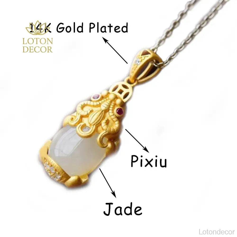 Jade Pixiu Necklace – Feng Shui Jadeite Gold Chain Amulet for Women - Loton Decor