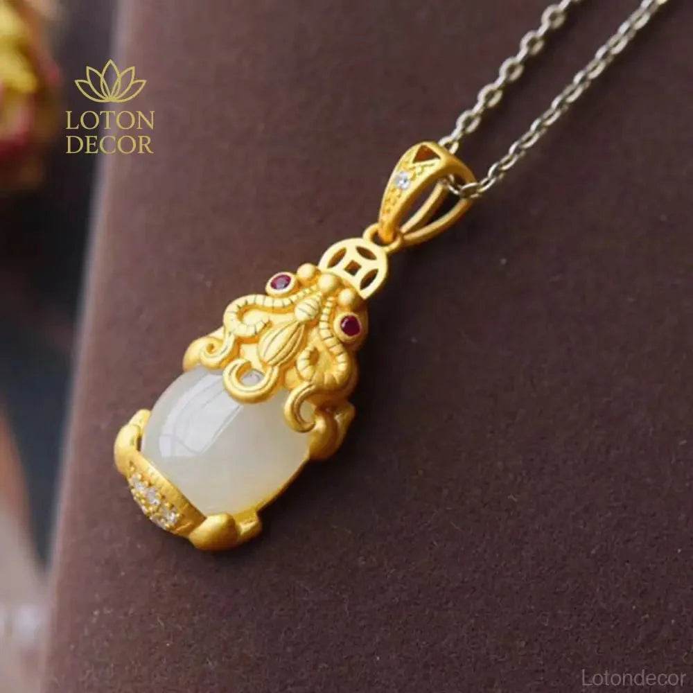 Jade Pixiu Necklace – Feng Shui Jadeite Gold Chain Amulet for Women - Loton Decor