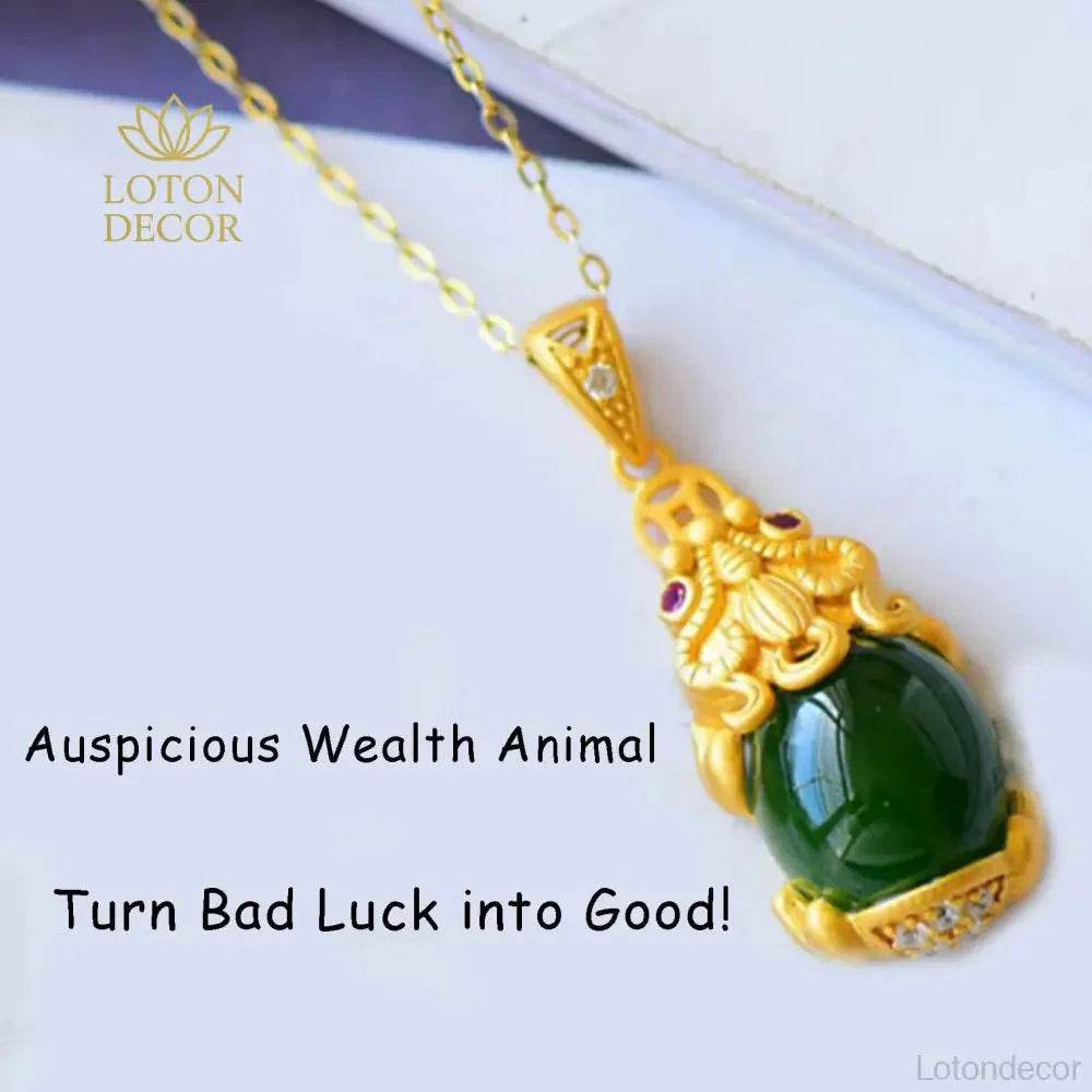 Jade Pixiu Necklace – Feng Shui Jadeite Gold Chain Amulet for Women - Loton Decor