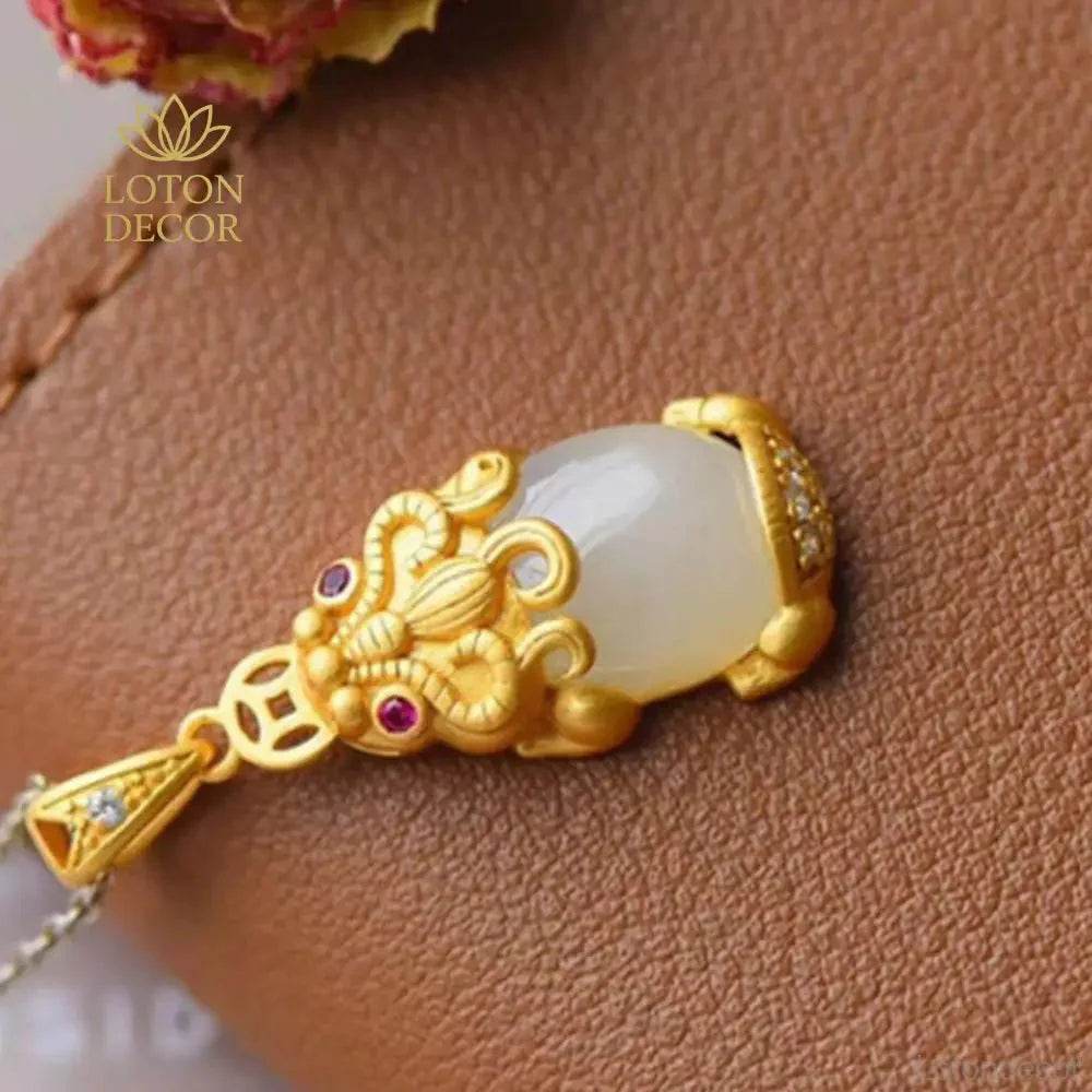 Jade Pixiu Necklace – Feng Shui Jadeite Gold Chain Amulet for Women - Loton Decor