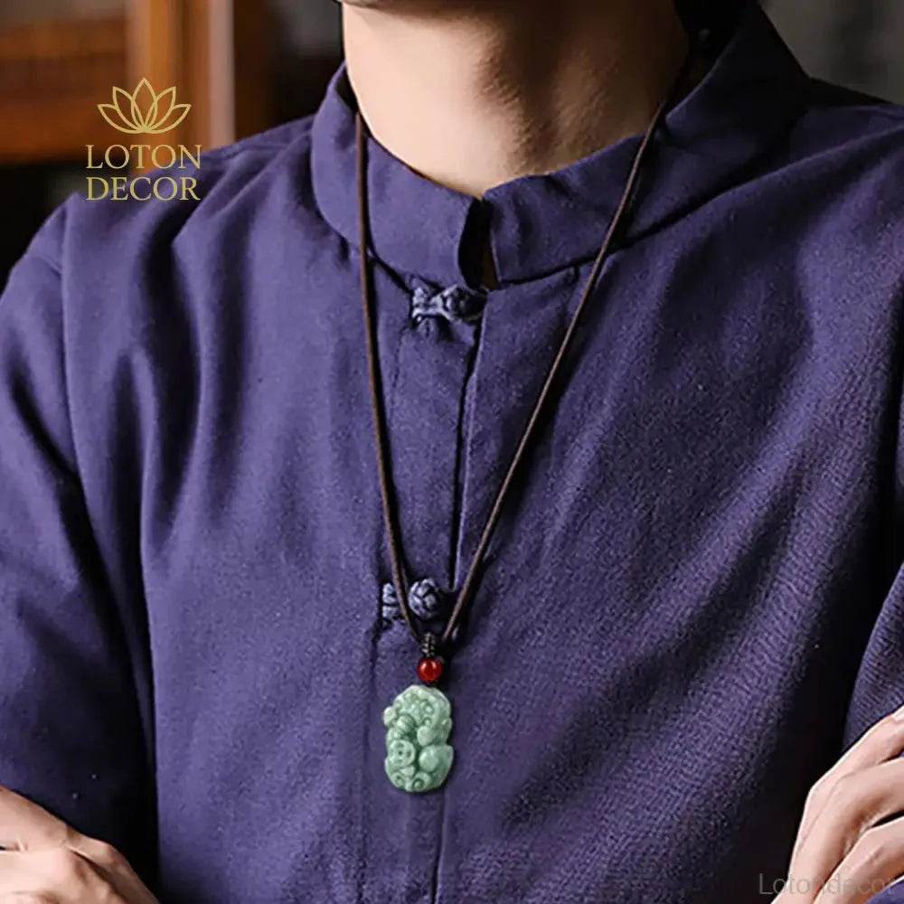 Jade Pixiu Pendant Necklace – Wealth Charm for Men/Women - Loton Decor