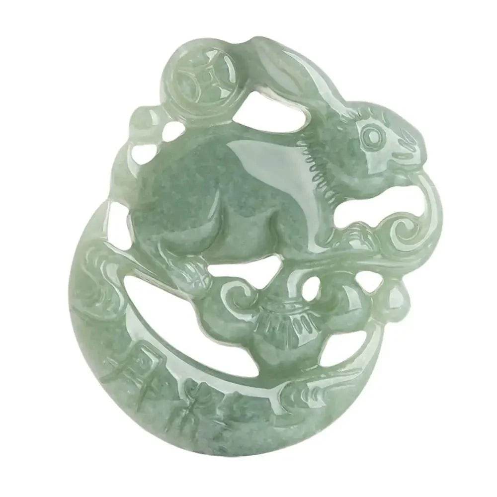 Jade Rabbit Pendant Necklace – Feng Shui Green Amulet for Luck - Loton Decor