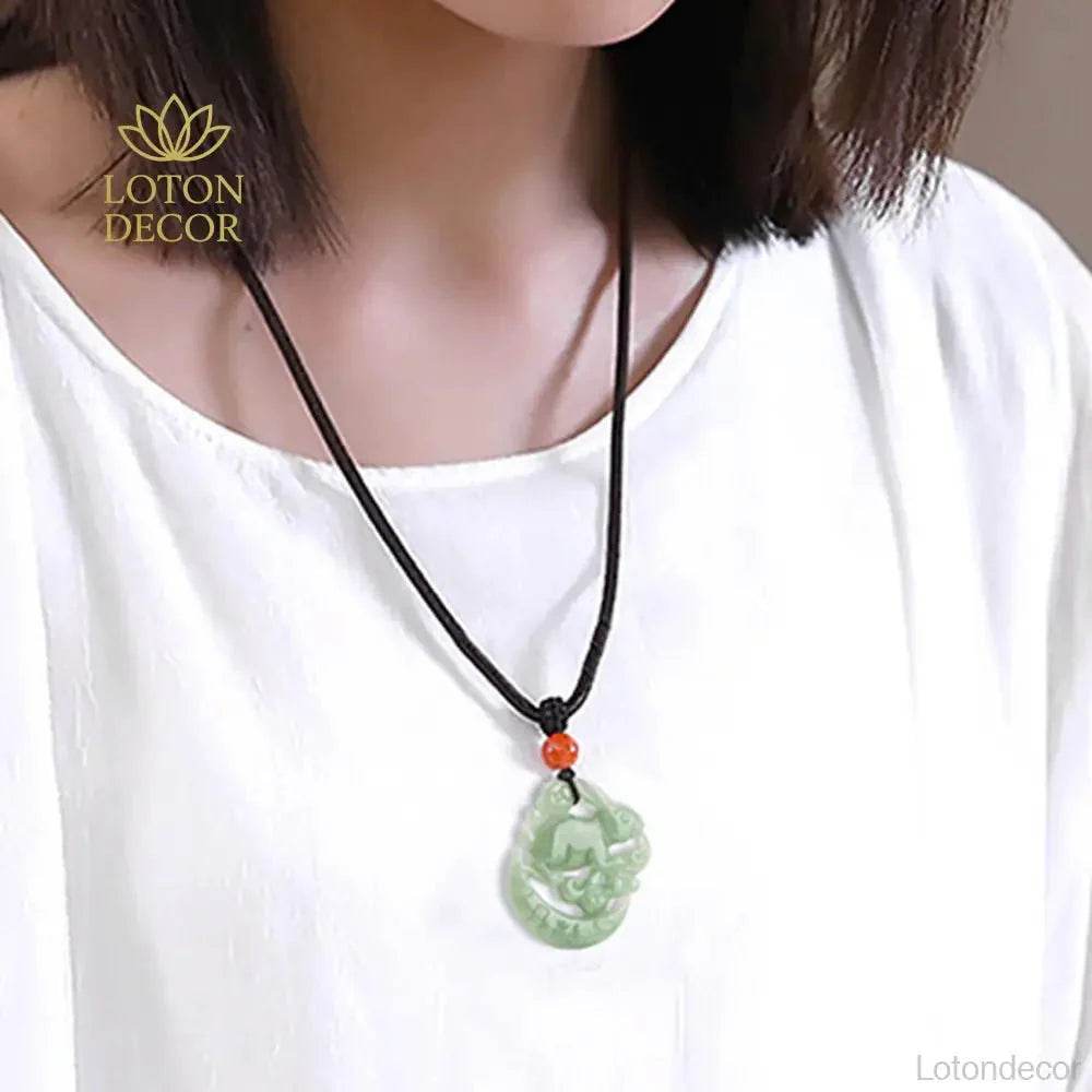 Jade Rabbit Pendant Necklace – Feng Shui Green Amulet for Luck - Loton Decor