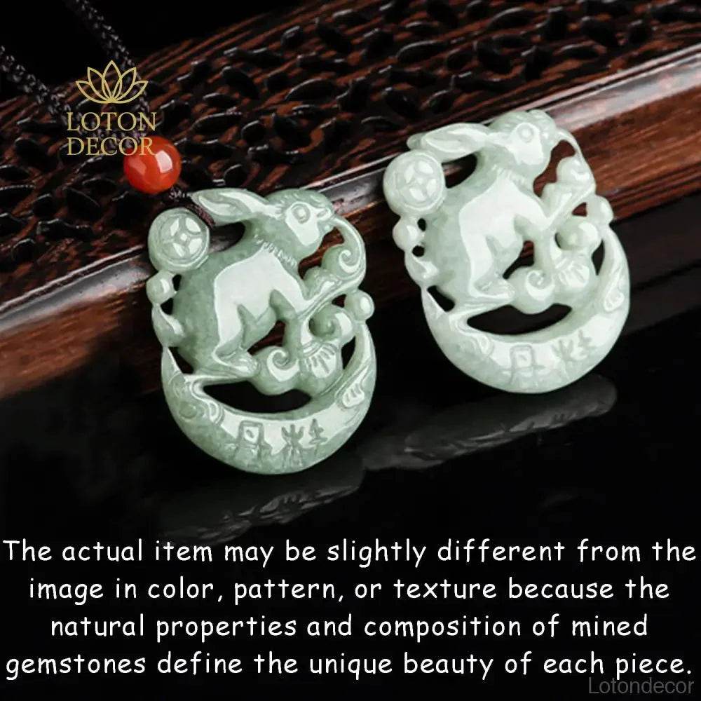 Jade Rabbit Pendant Necklace – Feng Shui Green Amulet for Luck - Loton Decor