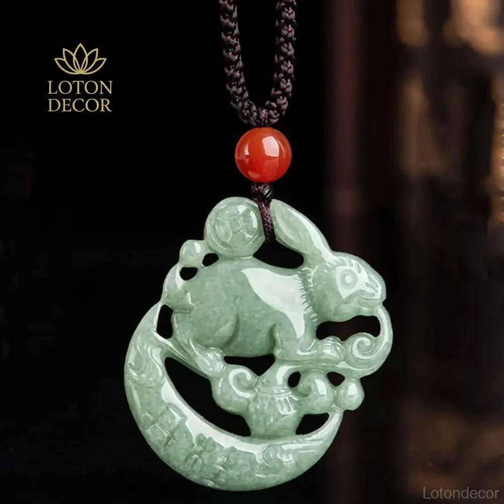 Jade Rabbit Pendant Necklace – Feng Shui Green Amulet for Luck - Loton Decor