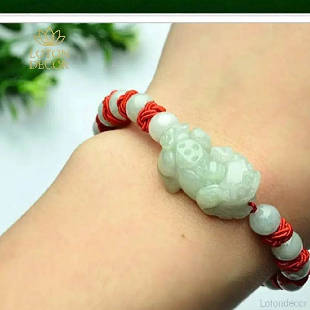 Jadeite Pixiu Red Rope Bracelet – Lucky Charm for Wealth & Money - Loton Decor