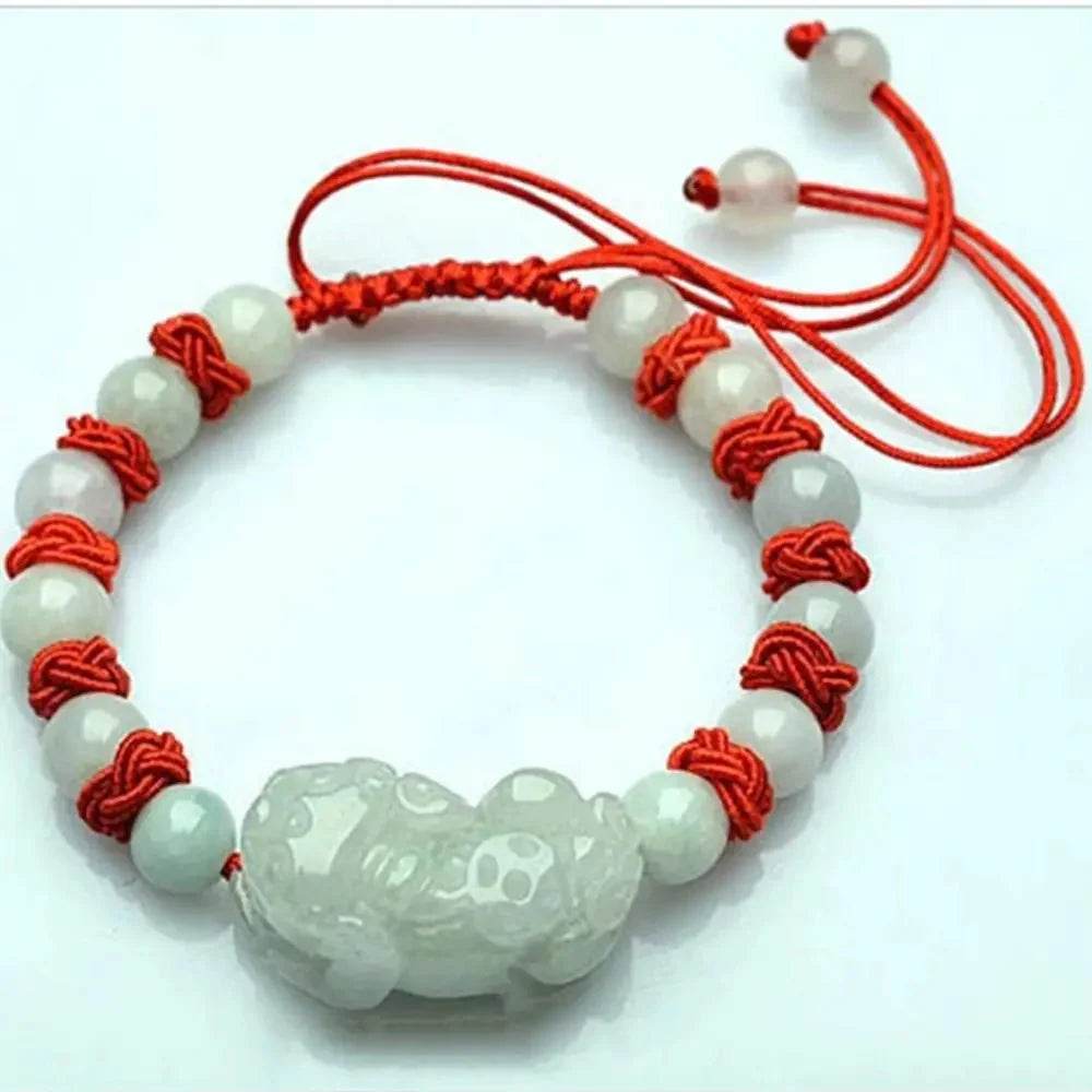 Jadeite Pixiu Red Rope Bracelet – Lucky Charm for Wealth & Money - Loton Decor