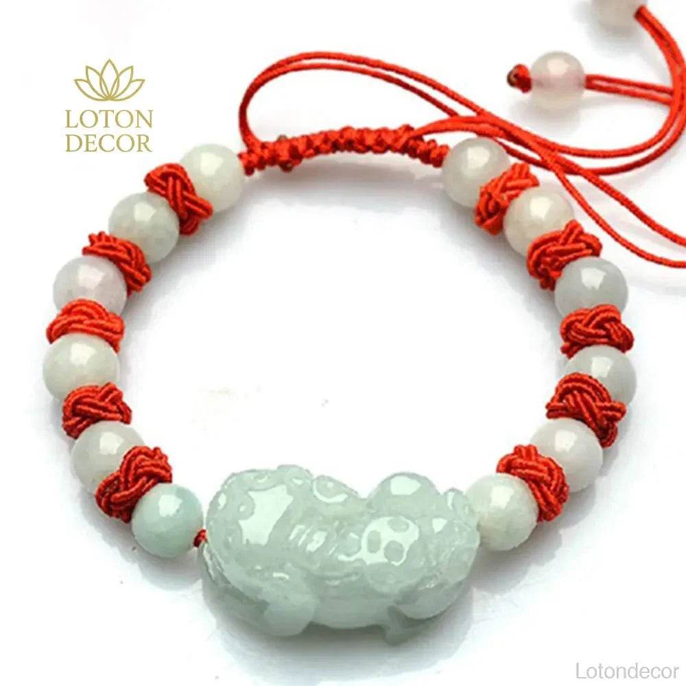 Jadeite Pixiu Red Rope Bracelet – Lucky Charm for Wealth & Money - Loton Decor