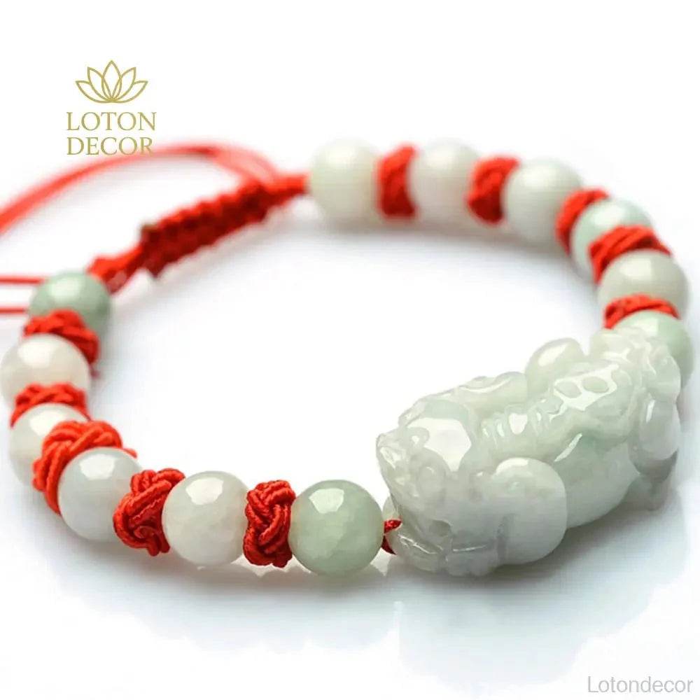 Jadeite Pixiu Red Rope Bracelet – Lucky Charm for Wealth & Money - Loton Decor