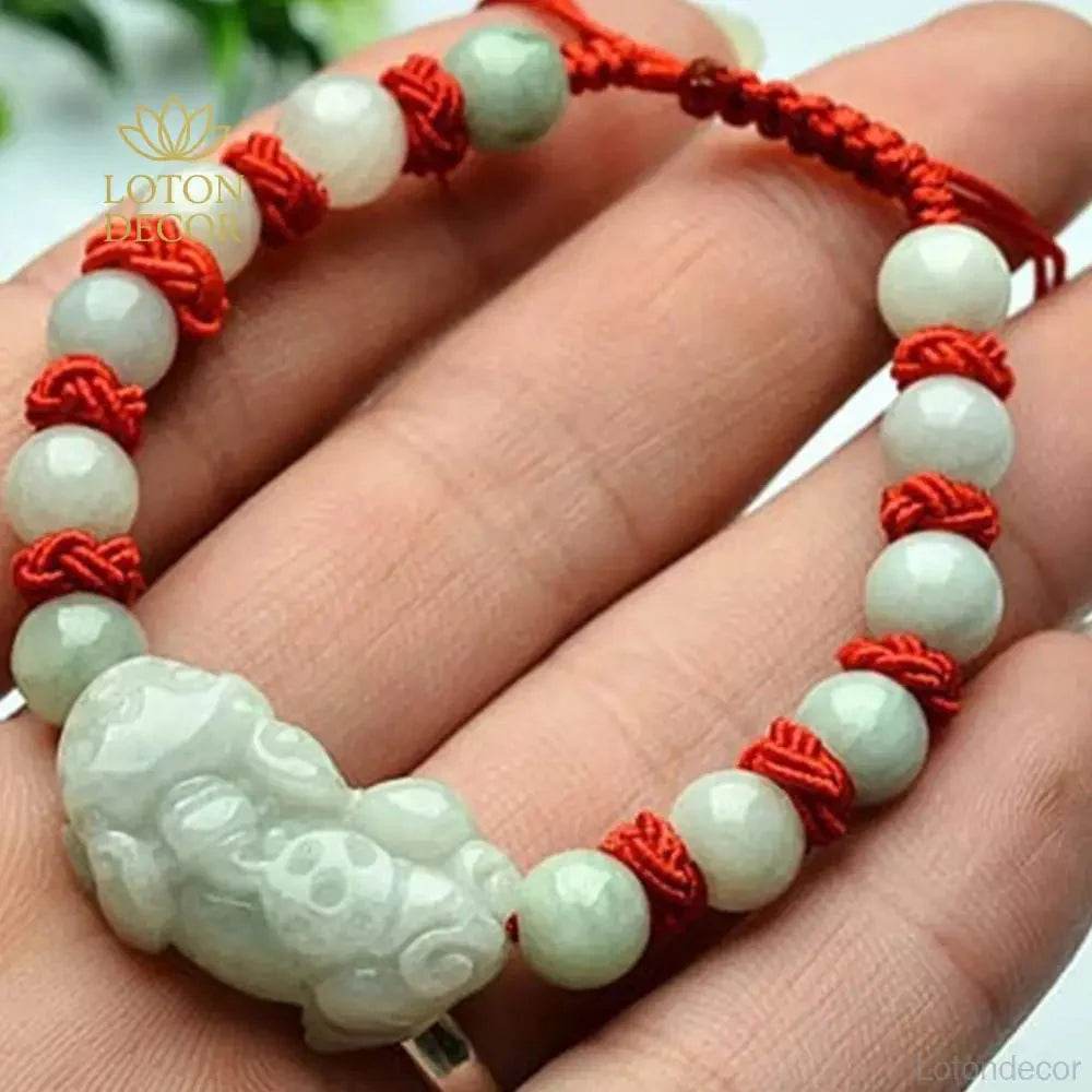 Jadeite Pixiu Red Rope Bracelet – Lucky Charm for Wealth & Money - Loton Decor