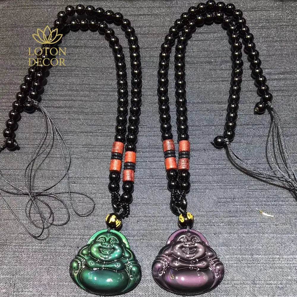 Laughing Buddha Pendant – Obsidian Feng Shui Wealth Amulet - Loton Decor