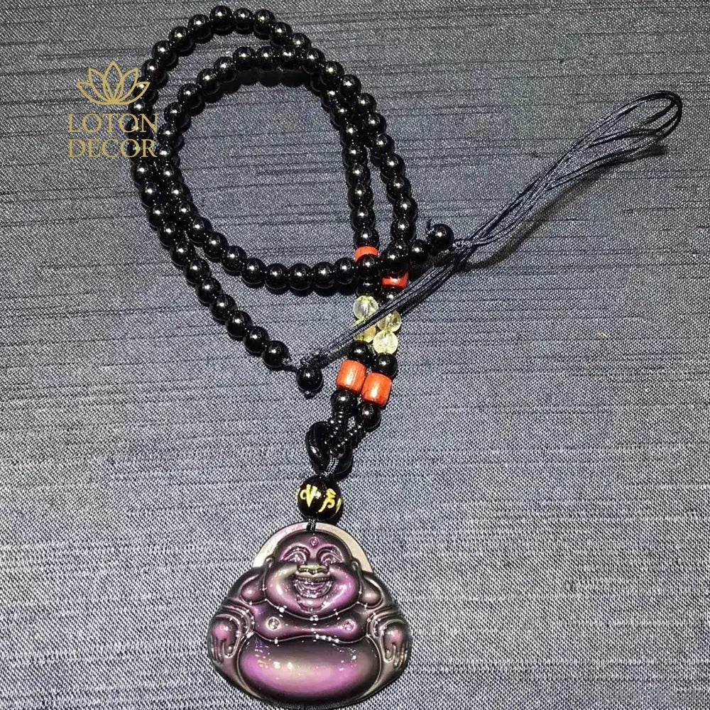 Laughing Buddha Pendant – Obsidian Feng Shui Wealth Amulet - Loton Decor