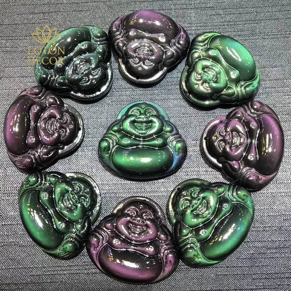 Laughing Buddha Pendant – Obsidian Feng Shui Wealth Amulet - Loton Decor