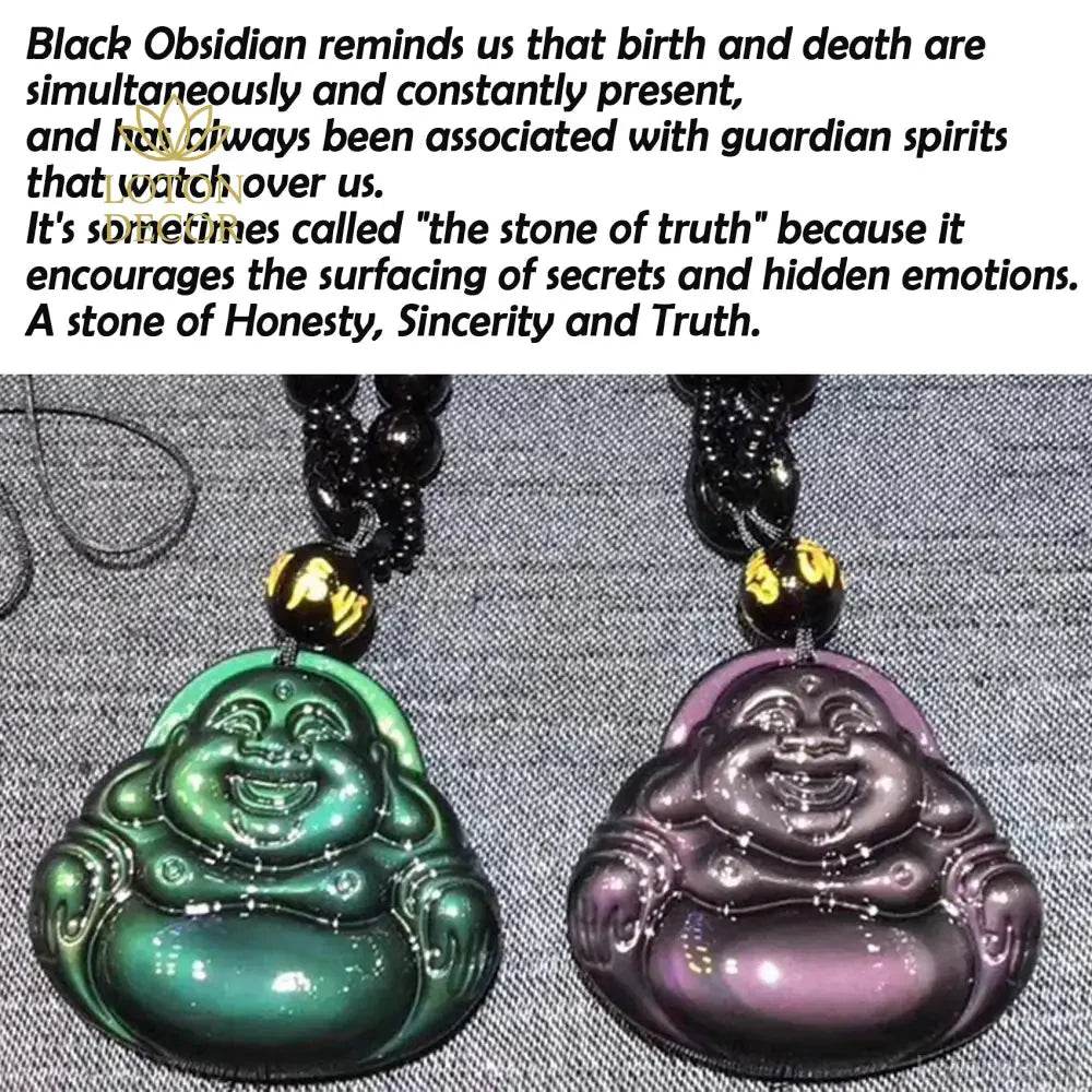 Laughing Buddha Pendant – Obsidian Feng Shui Wealth Amulet - Loton Decor