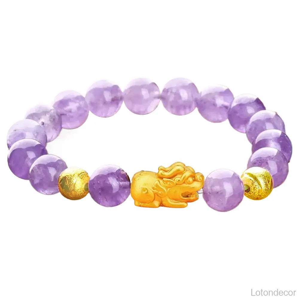Lavender Jade Golden Pi Xiu Bracelet 18K Gold-filled Pure Silver Pi Yao Feng Shui Wealth Crystal Bracelet - Loton Decor