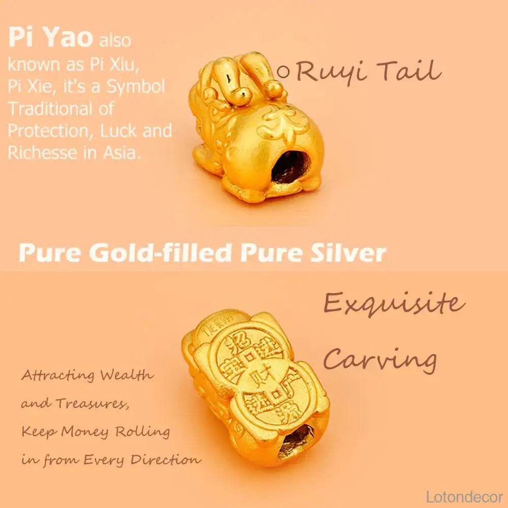 Lavender Jade Golden Pi Xiu Bracelet 18K Gold-filled Pure Silver Pi Yao Feng Shui Wealth Crystal Bracelet - Loton Decor