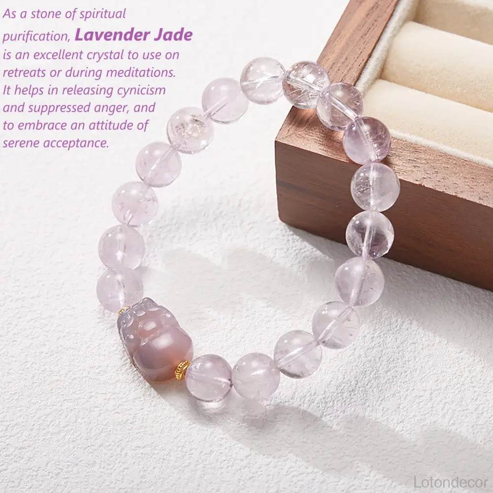 Lavender Jade Pi Xiu Bracelet 10MM Money Bag Pi Yao Nine Purple Fire Luck Feng Shui Wealth Healing Crystal Bracelet - Loton Decor
