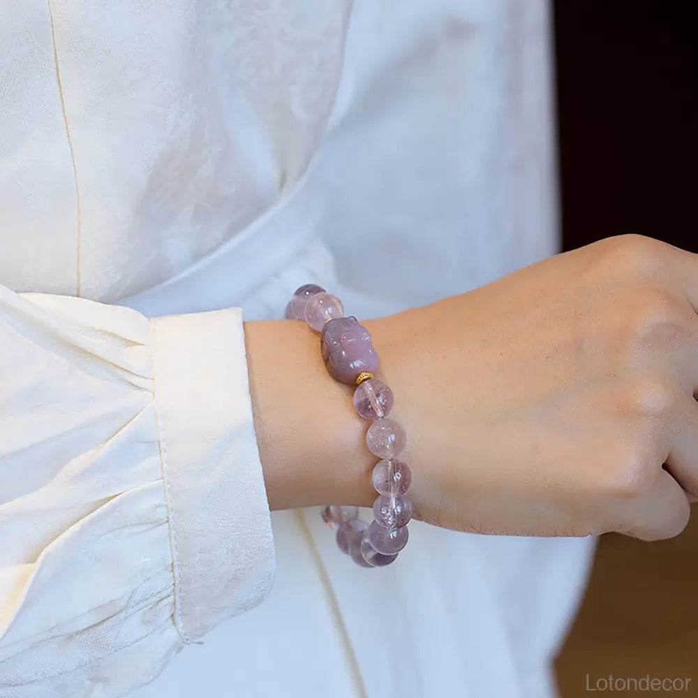 Lavender Jade Pi Xiu Bracelet 10MM Money Bag Pi Yao Nine Purple Fire Luck Feng Shui Wealth Healing Crystal Bracelet - Loton Decor