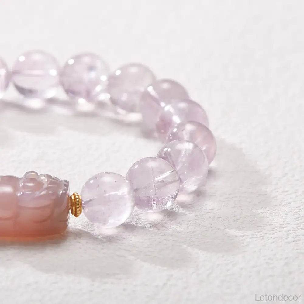 Lavender Jade Pi Xiu Bracelet 10MM Money Bag Pi Yao Nine Purple Fire Luck Feng Shui Wealth Healing Crystal Bracelet - Loton Decor