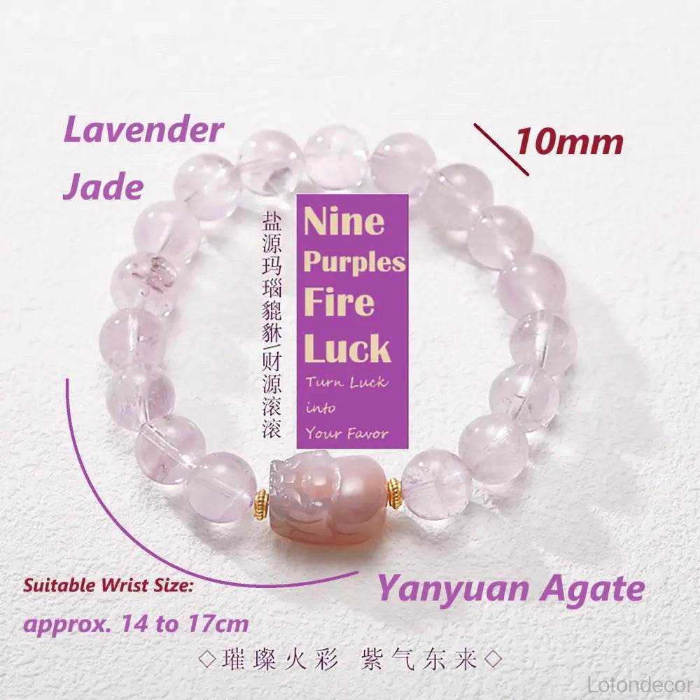 Lavender Jade Pi Xiu Bracelet 10MM Money Bag Pi Yao Nine Purple Fire Luck Feng Shui Wealth Healing Crystal Bracelet - Loton Decor