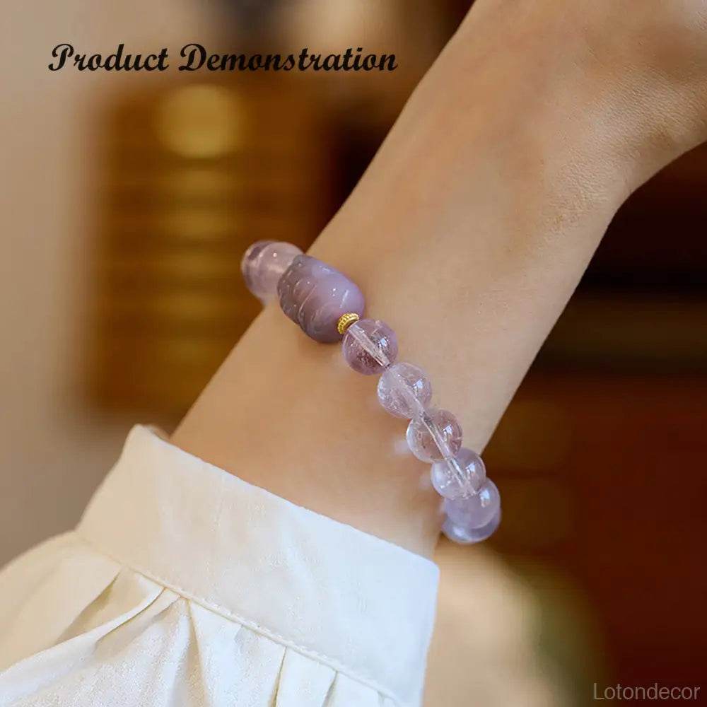 Lavender Jade Pi Xiu Bracelet 10MM Money Bag Pi Yao Nine Purple Fire Luck Feng Shui Wealth Healing Crystal Bracelet - Loton Decor