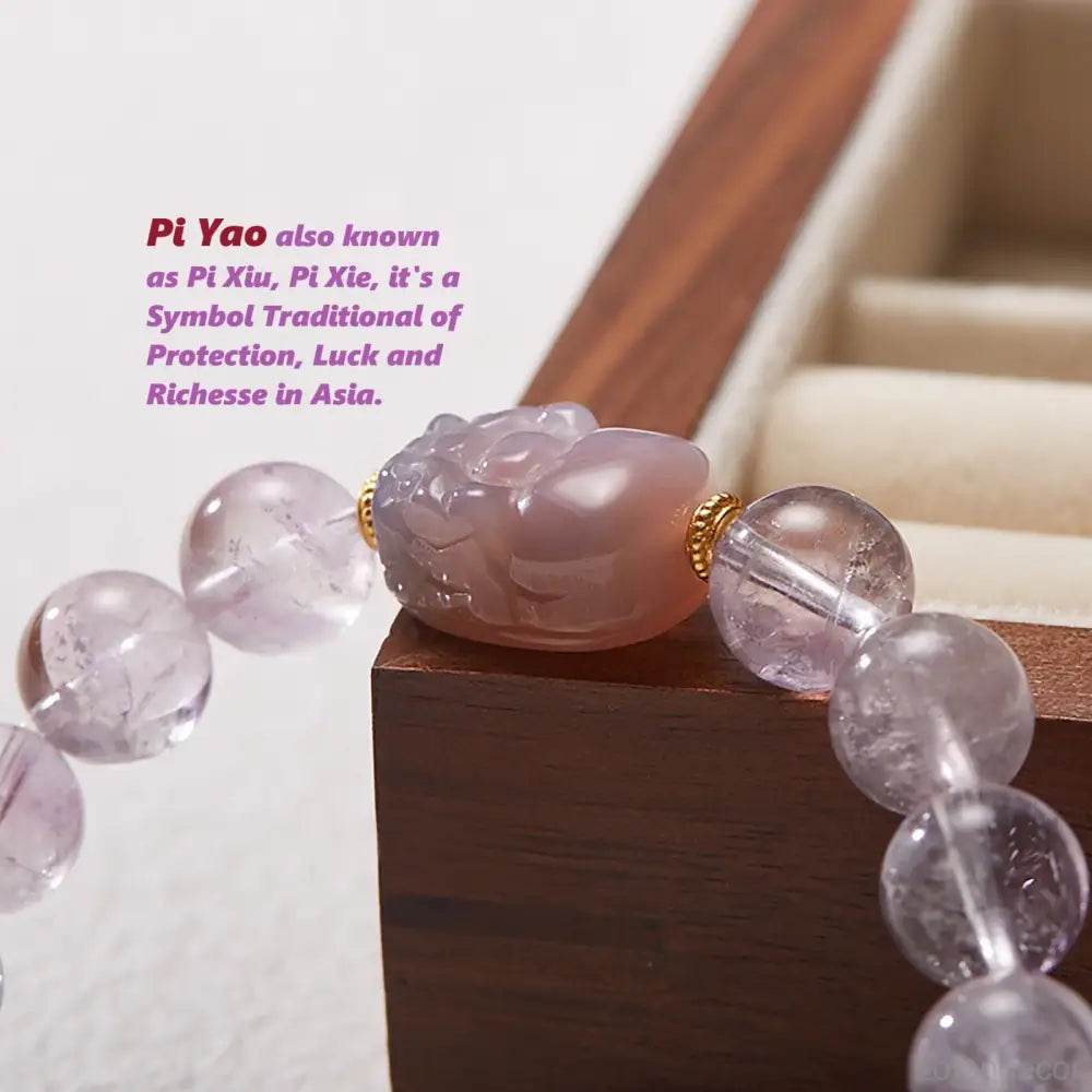 Lavender Jade Pi Xiu Bracelet 10MM Money Bag Pi Yao Nine Purple Fire Luck Feng Shui Wealth Healing Crystal Bracelet - Loton Decor