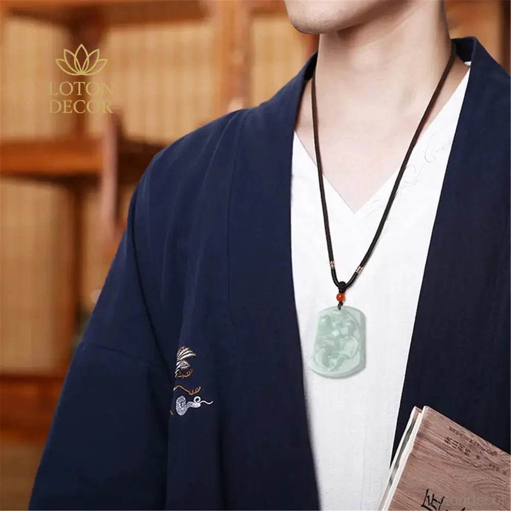 Lotus Koi Jade Necklace – Strong Luck Protection Amulet - Loton Decor