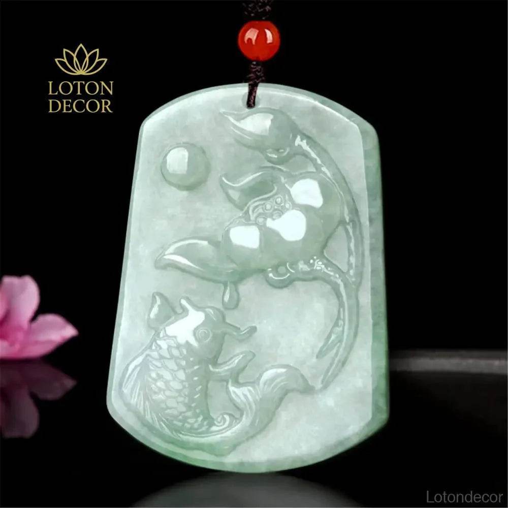 Lotus Koi Jade Necklace – Strong Luck Protection Amulet - Loton Decor