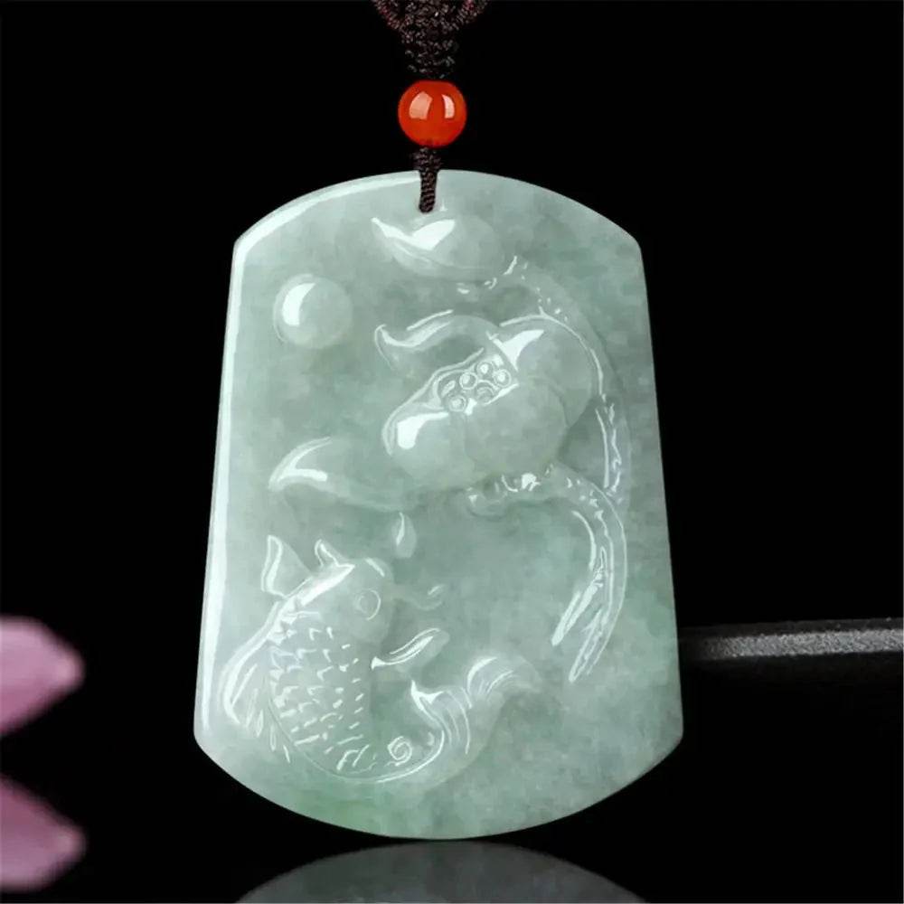 Lotus Koi Jade Necklace – Strong Luck Protection Amulet - Loton Decor
