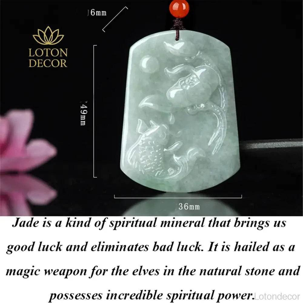 Lotus Koi Jade Necklace – Strong Luck Protection Amulet - Loton Decor