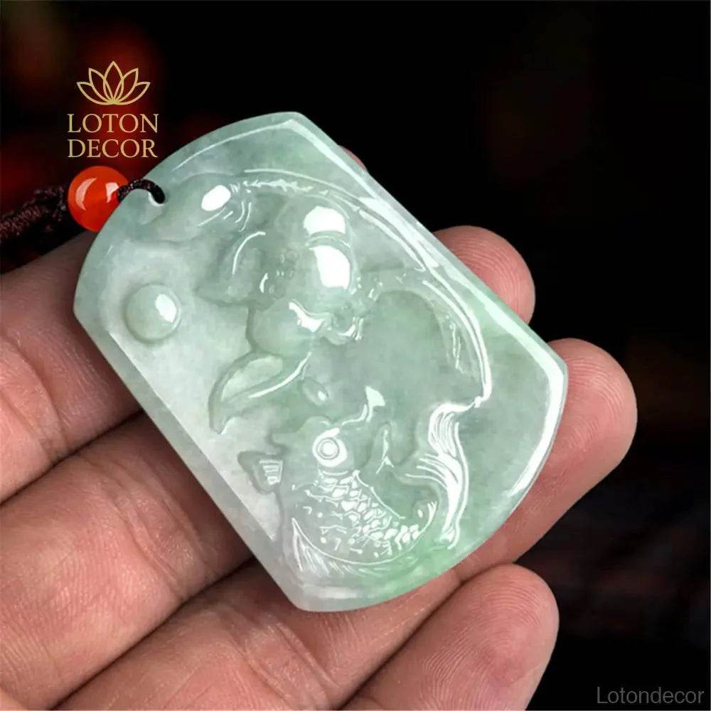 Lotus Koi Jade Necklace – Strong Luck Protection Amulet - Loton Decor