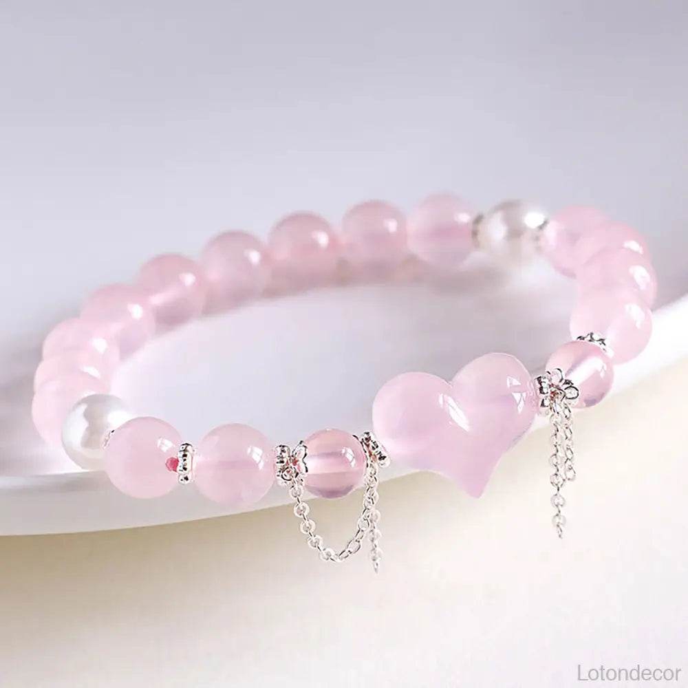 Madagascar Rose Quartz Bracelet Feng Shui Love Amulet Chakra Balance Gem Popularity Luck - Loton Decor