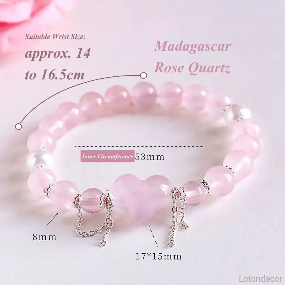 Madagascar Rose Quartz Bracelet Feng Shui Love Amulet Chakra Balance Gem Popularity Luck - Loton Decor