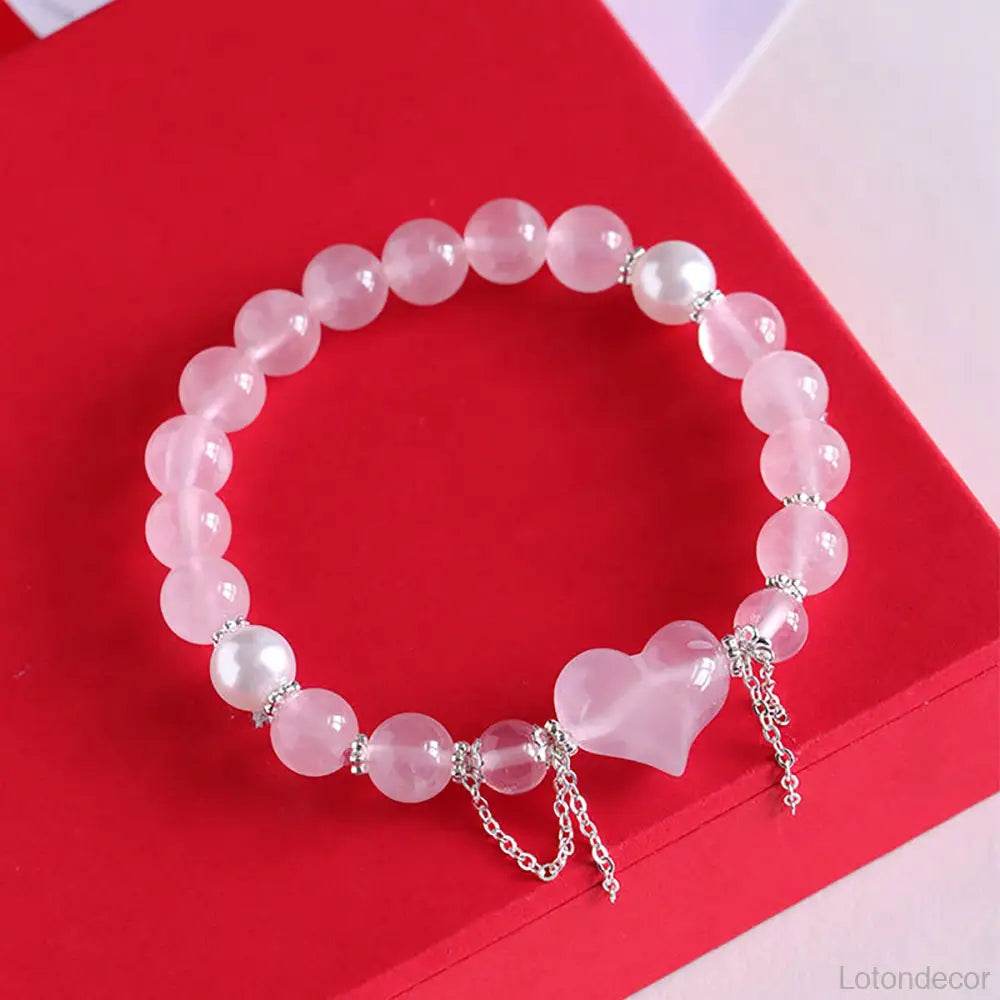 Madagascar Rose Quartz Bracelet Feng Shui Love Amulet Chakra Balance Gem Popularity Luck - Loton Decor