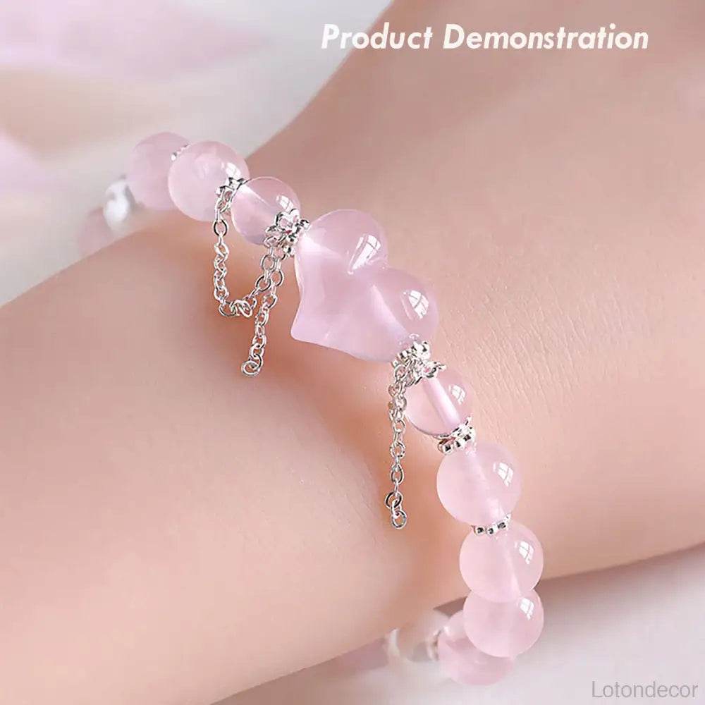Madagascar Rose Quartz Bracelet Feng Shui Love Amulet Chakra Balance Gem Popularity Luck - Loton Decor