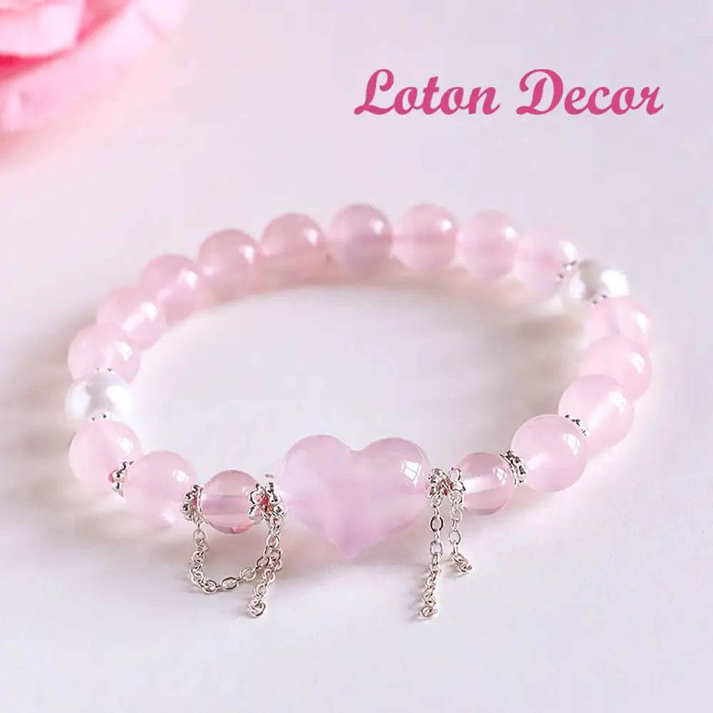 Madagascar Rose Quartz Bracelet Feng Shui Love Amulet Chakra Balance Gem Popularity Luck - Loton Decor