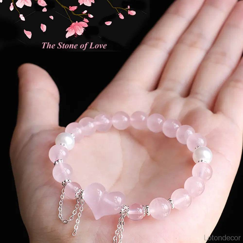 Madagascar Rose Quartz Bracelet Feng Shui Love Amulet Chakra Balance Gem Popularity Luck - Loton Decor