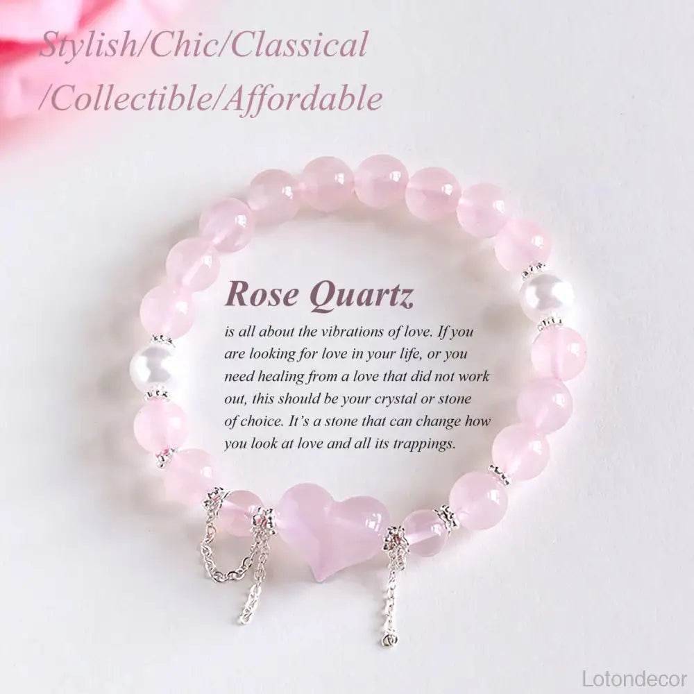 Madagascar Rose Quartz Bracelet Feng Shui Love Amulet Chakra Balance Gem Popularity Luck - Loton Decor
