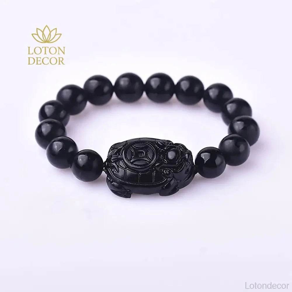 Matte Obsidian Dragon Turtle Bracelet – Lucky Wealth Charm - Loton Decor