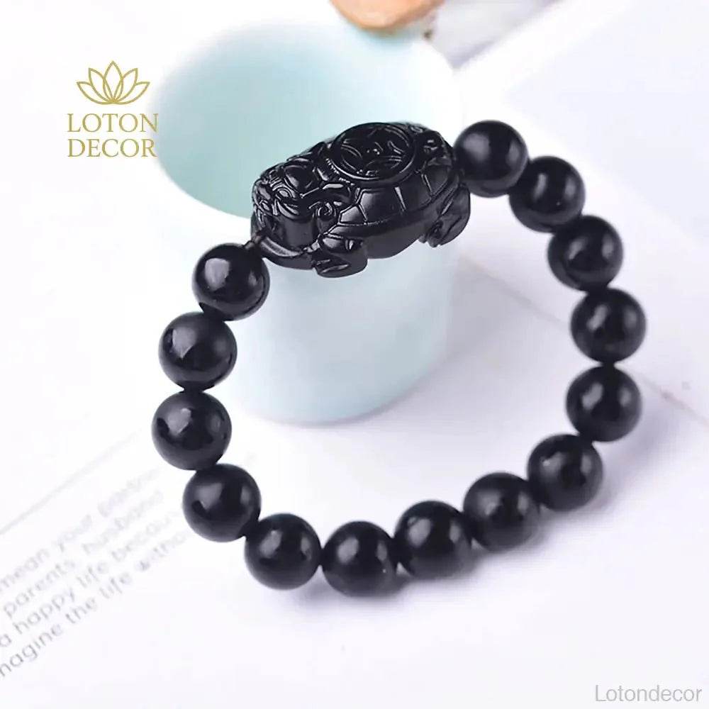 Matte Obsidian Dragon Turtle Bracelet – Lucky Wealth Charm - Loton Decor