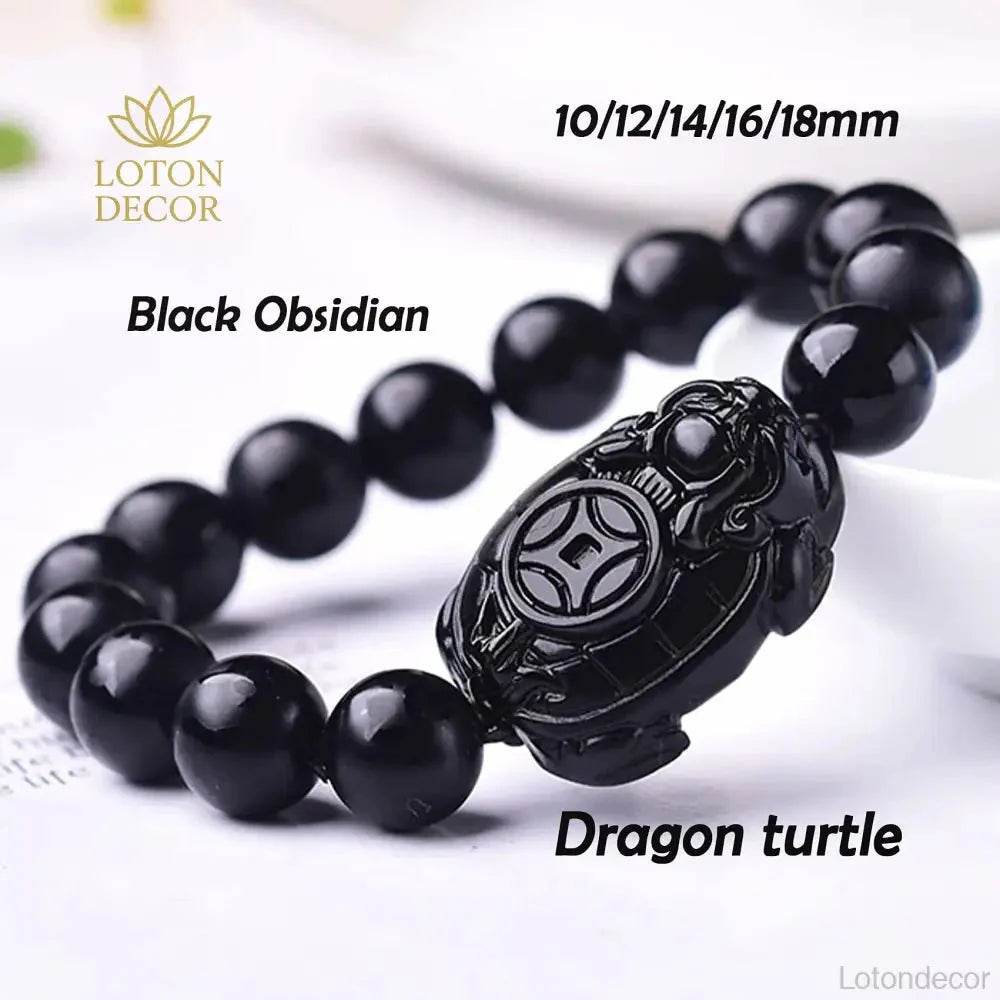Matte Obsidian Dragon Turtle Bracelet – Lucky Wealth Charm - Loton Decor